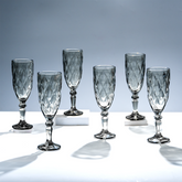 Elegant Black Crystal-Cut Glass Goblet - Set of 6
